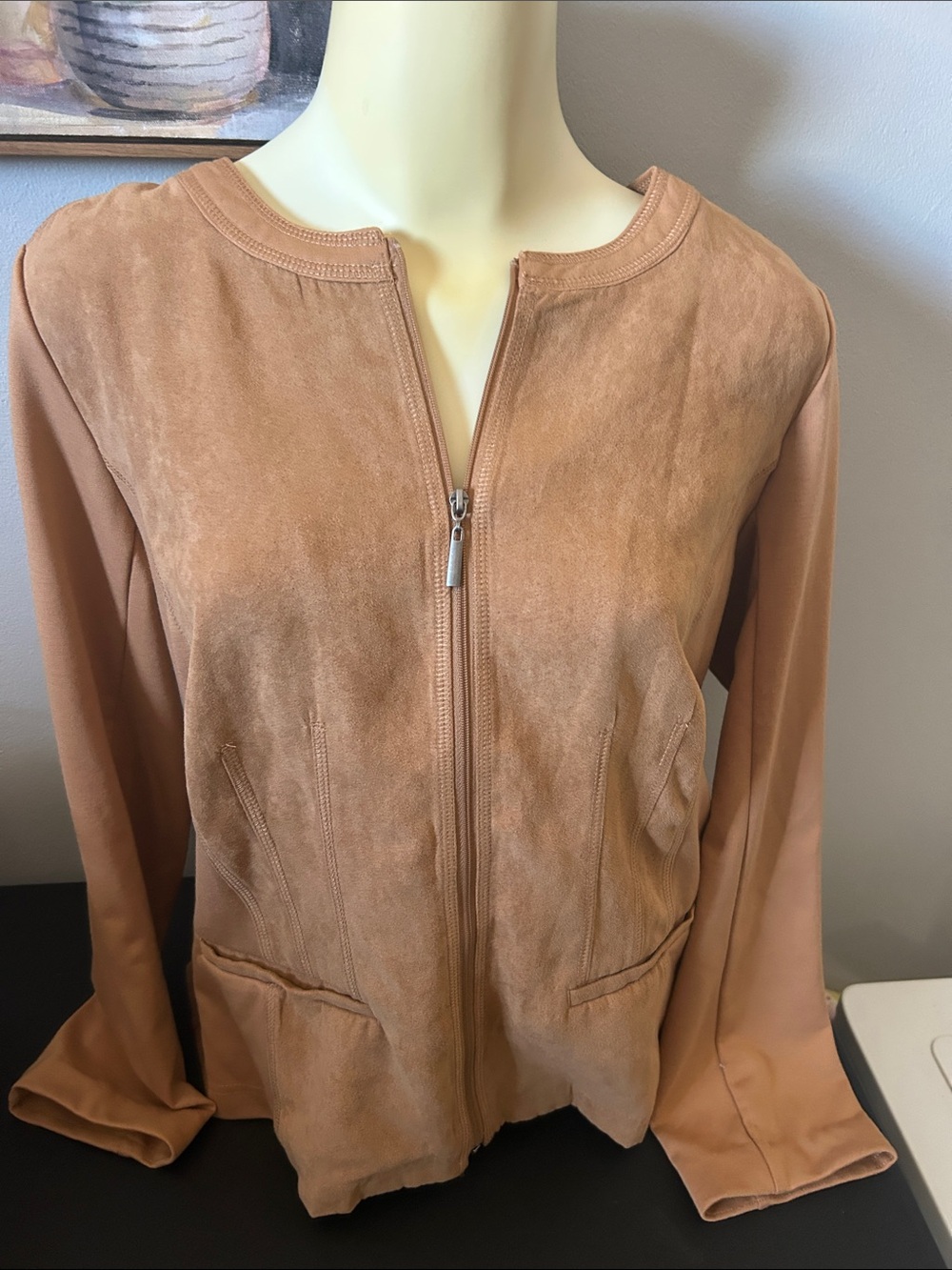 Studio Works Suede-Front Zip Jacket in Camel